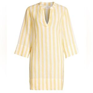 Trovata Birds of Paradise “Lucca” yellow awning stripe linen shift dress coverup